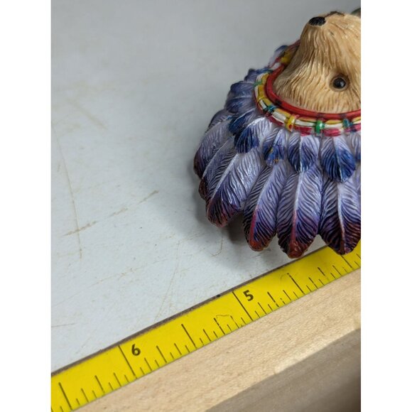 Native American-Inspired Bear Figurines Set Hand-Painted Resin Tribal Outfit Det - Picture 7 of 7